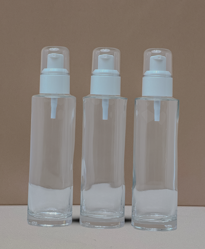 100Ml Glass Bottle With White Treatment Pump (Flat)