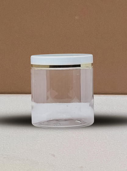 500g Plastic Jar With White Lid with Gold strip