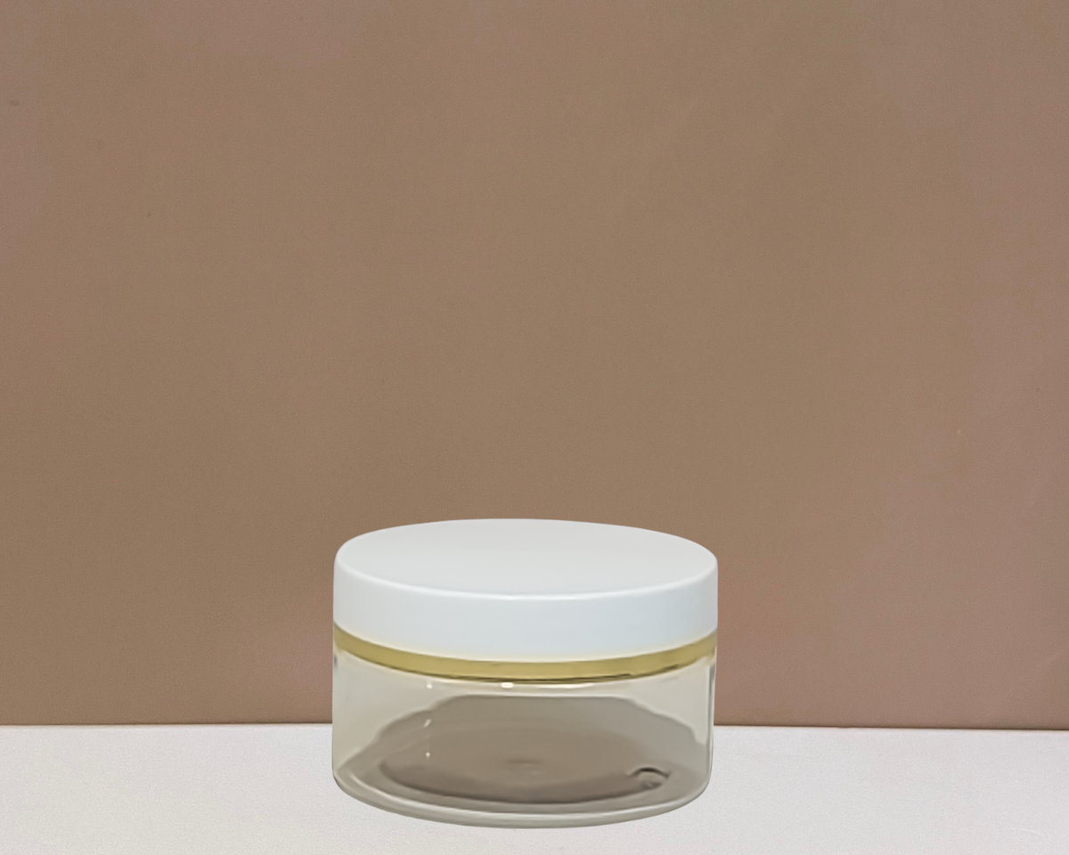 100g Plastic Jar With White Lid and Gold Strip