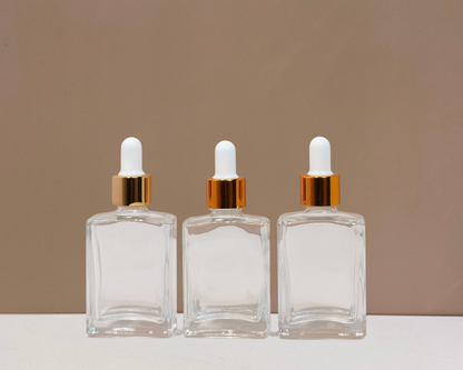 30ml Rectangle Glass Bottle with Gold White Dropper