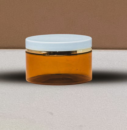 250g Wide Plastic Jar White Lid With Gold Strip