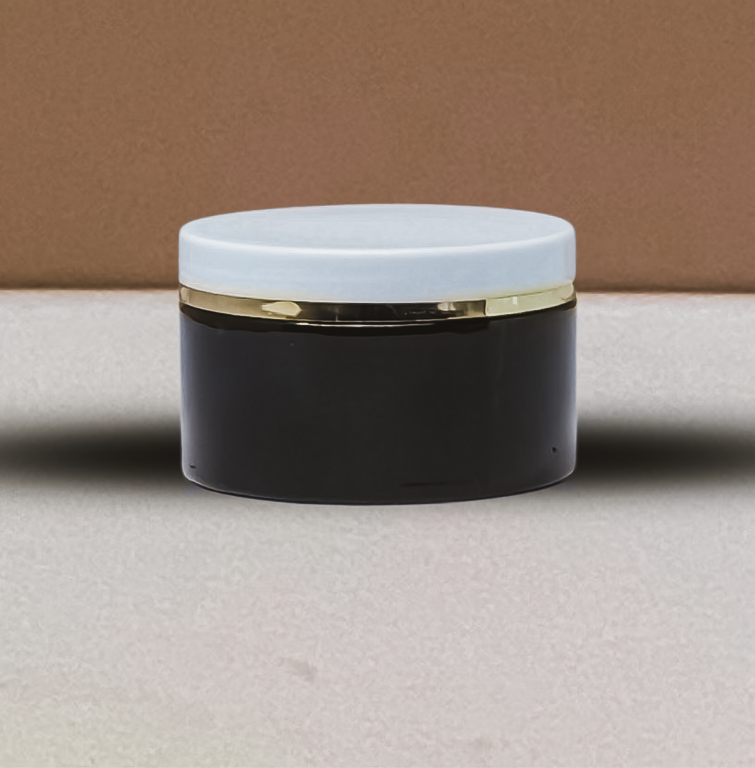 250g Wide Plastic Jar White Lid With Gold Strip