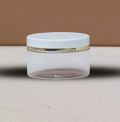 250g Wide Plastic Jar White Lid With Gold Strip