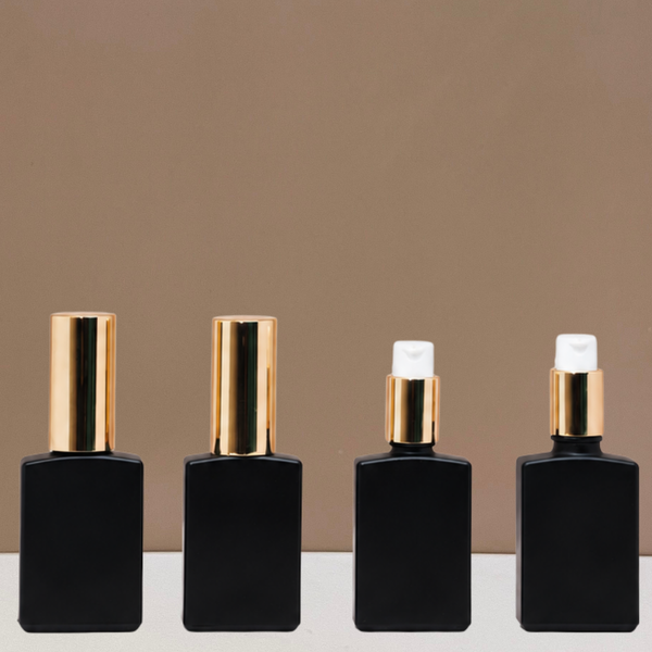 30ml Rectangle Glass Bottle with Gold Treatment Pump
