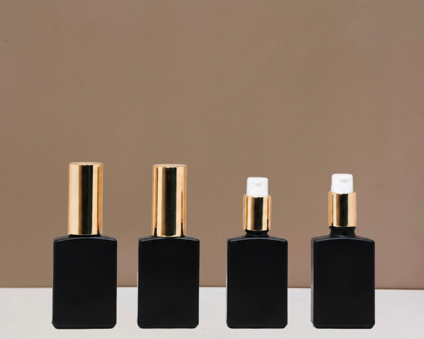30ml Rectangle Glass Bottle with Gold Treatment Pump