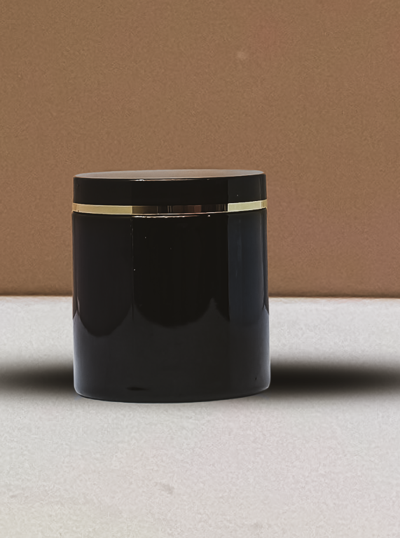 500g Plastic Jar With Black Lid with Gold Strip