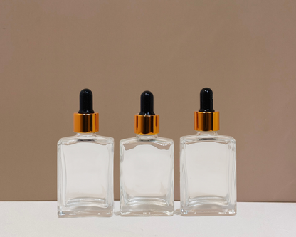 30ml Rectangle Glass Bottle with Gold Black Dropper