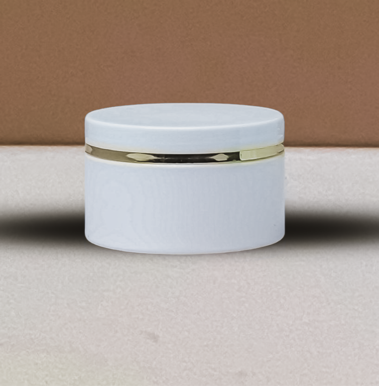 250g Wide Plastic Jar White Lid With Gold Strip