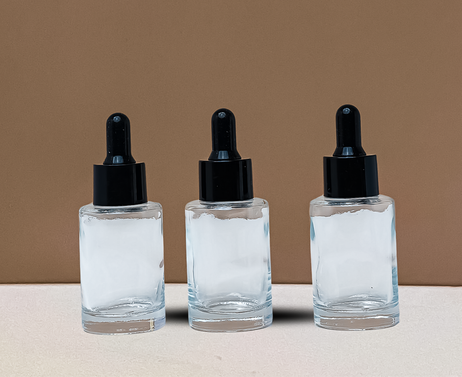 30Ml Glass Bottle With Black Smooth Dropper (Flat)