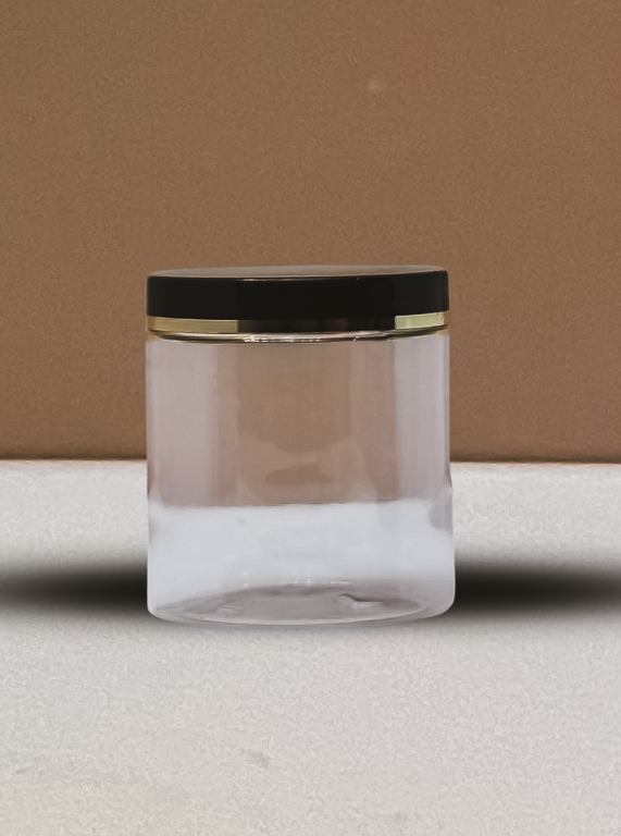 500g Plastic Jar With Black Lid with Gold Strip