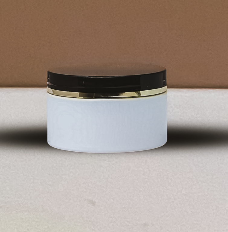 250g Wide Plastic Jar Black Lid With Gold Strip