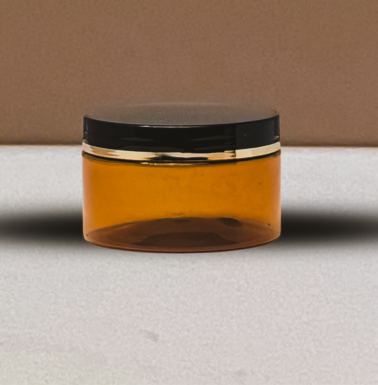 250g Wide Plastic Jar Black Lid With Gold Strip