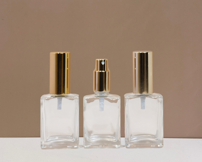 30ml Rectangle Glass Bottle with Gold Mist Sprayer