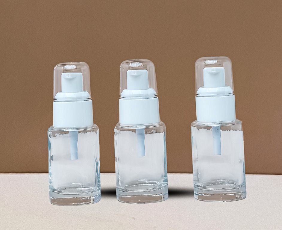 30ML Glass Bottle With White Treatment Pump (Flat)