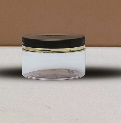 250g Wide Plastic Jar Black Lid With Gold Strip