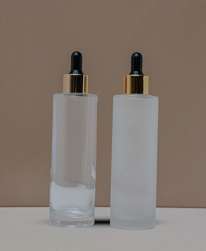 100Ml Glass Bottle With Gold Black Dropper (Flat)