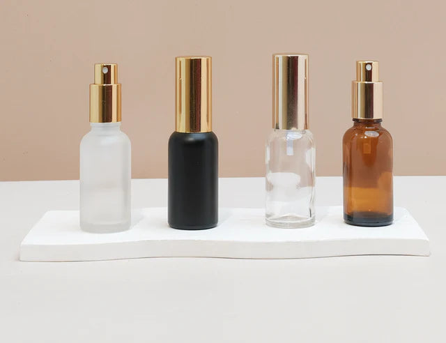30Ml Glass Bottle With Gold Mist Sprayer (Round)
