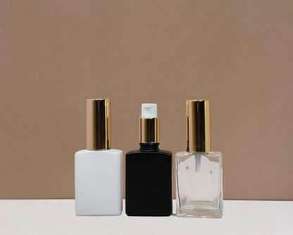 30ml Rectangle Glass Bottle with Gold Treatment Pump