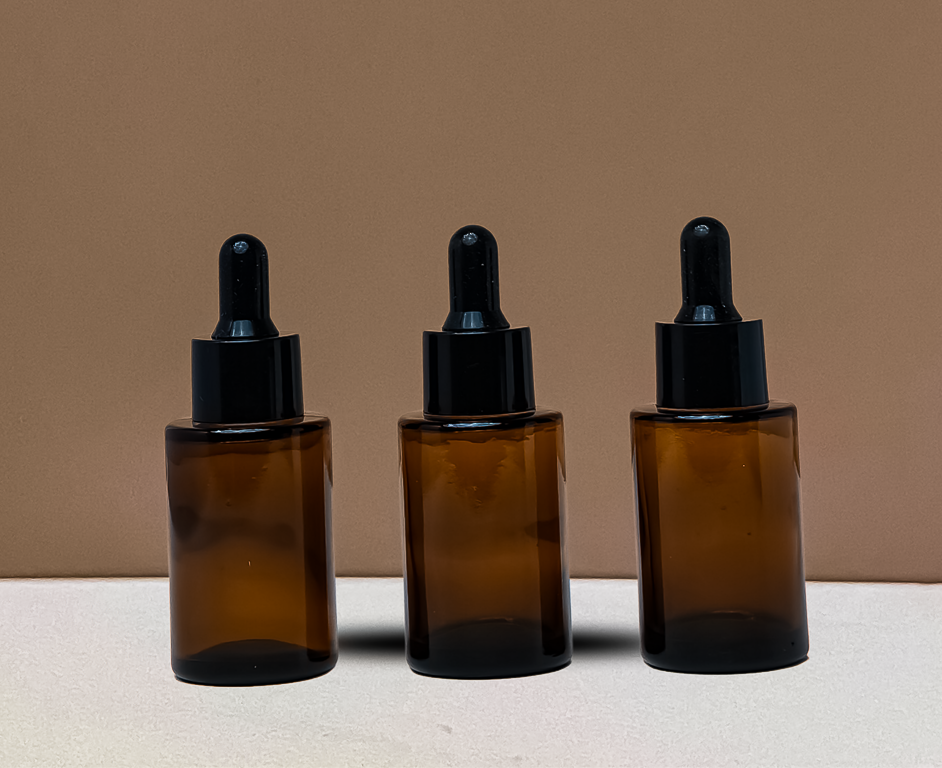 30Ml Glass Bottle With Black Smooth Dropper (Flat)