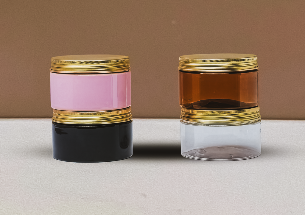 250g Wide Plastic Jar With Gold Aluminium Lid