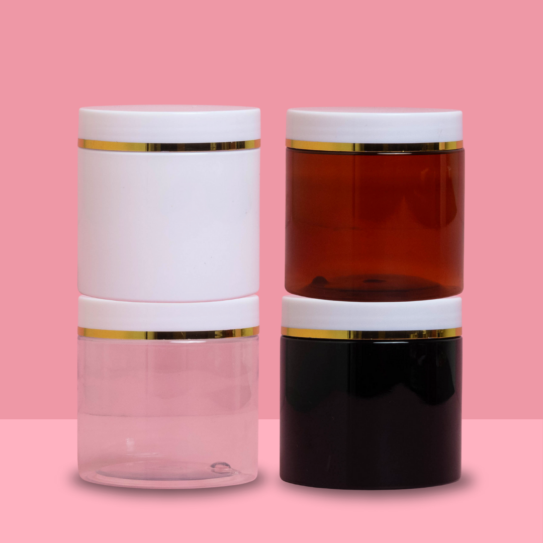 200g Plastic Jar White Lid With Gold Strip