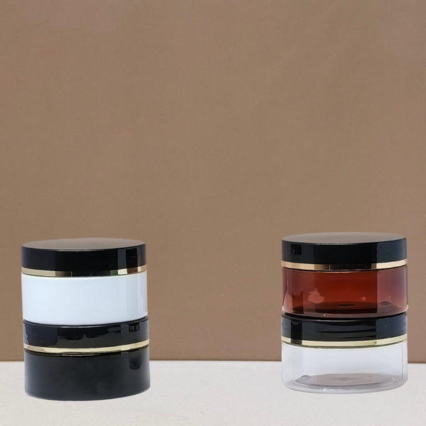 100g Plastic Jar with Black Lid and Gold Strip