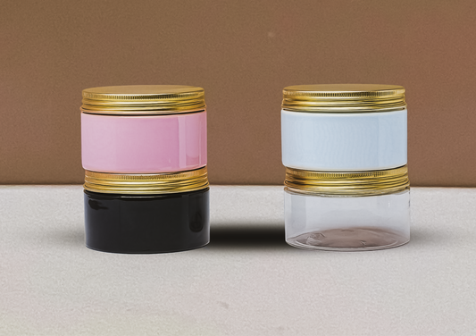 250g Wide Plastic Jar With Gold Aluminium Lid