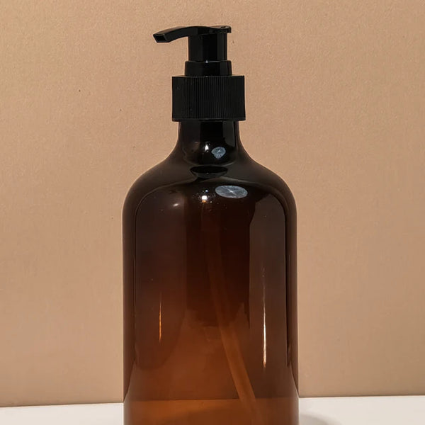 500Ml Boston Amber Pet Bottle With Black Lotion Pump
