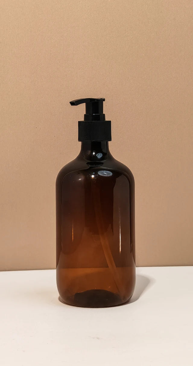 500Ml Boston Amber Pet Bottle With Black Lotion Pump