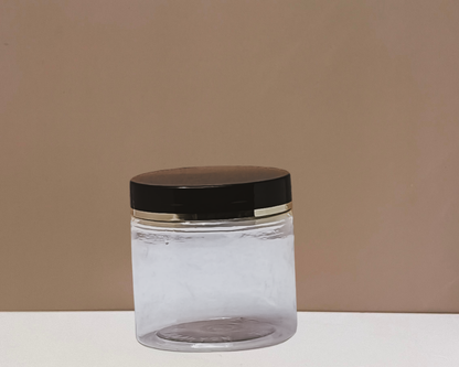 200g Plastic Jar With Black Lid With Gold Strip