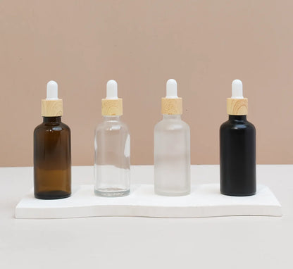 50ML Glass Bottle With Bamboo White Dropper (Round)