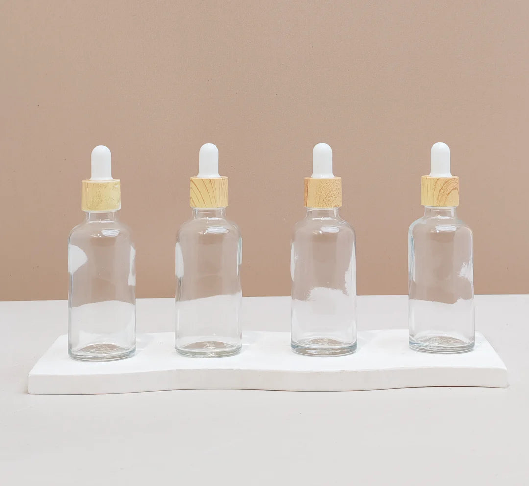 50ML Glass Bottle With Bamboo White Dropper (Round)