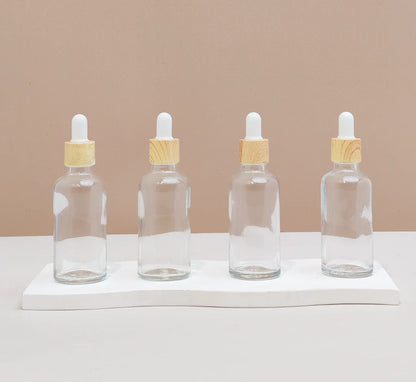 50ML Glass Bottle With Bamboo White Dropper (Round)