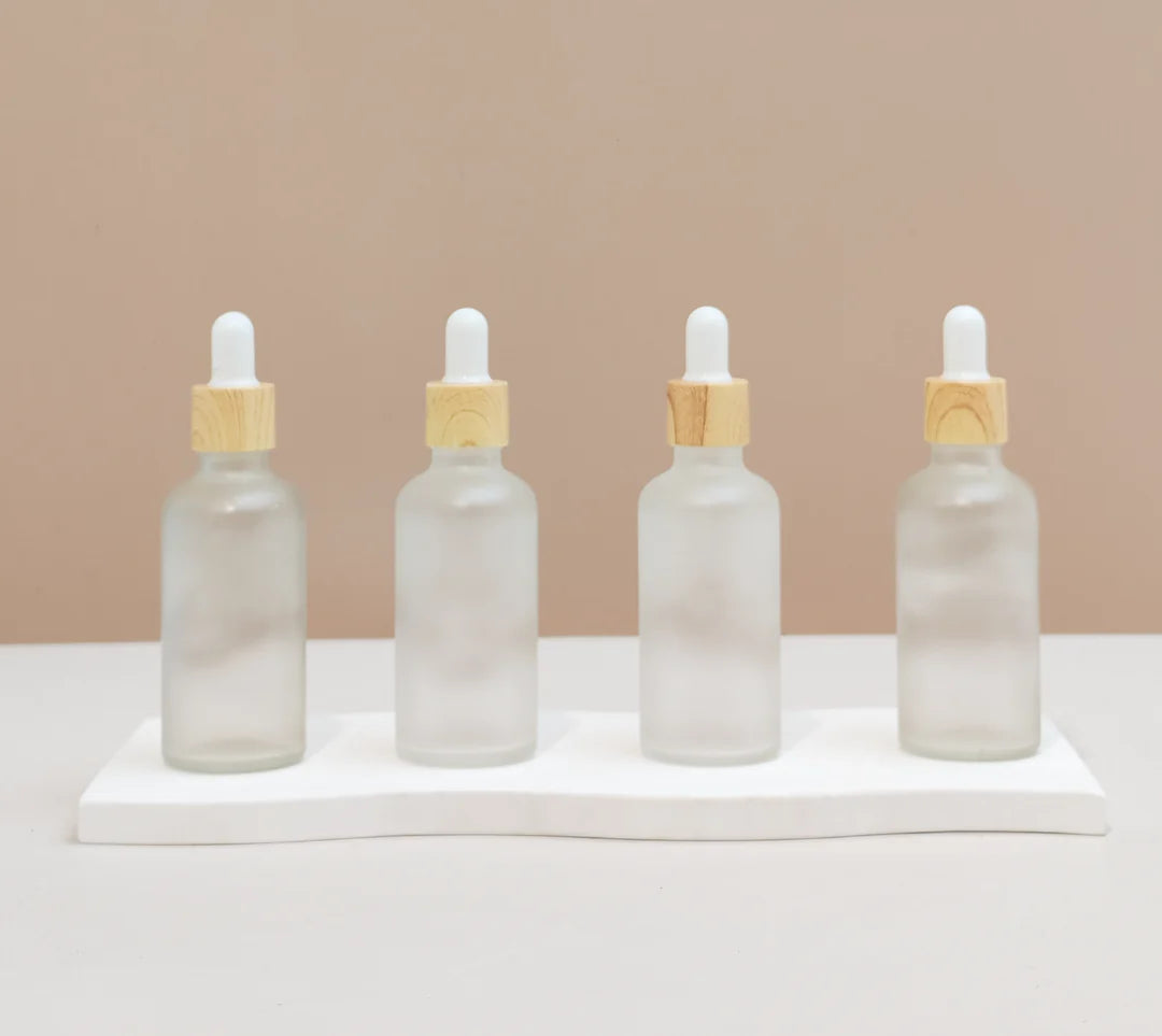 50ML Glass Bottle With Bamboo White Dropper (Round)