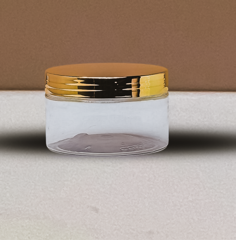 250g Wide Plastic Jar With Gold Electroplated Lid