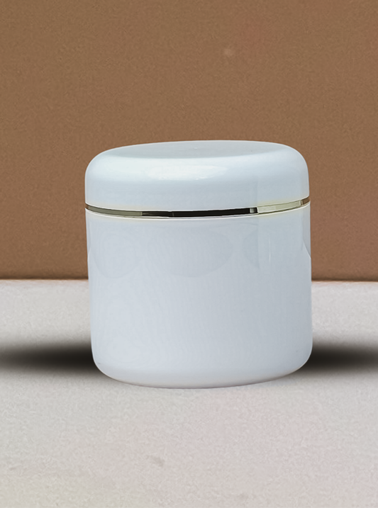 500g White Plastic Jar With Gold Strip