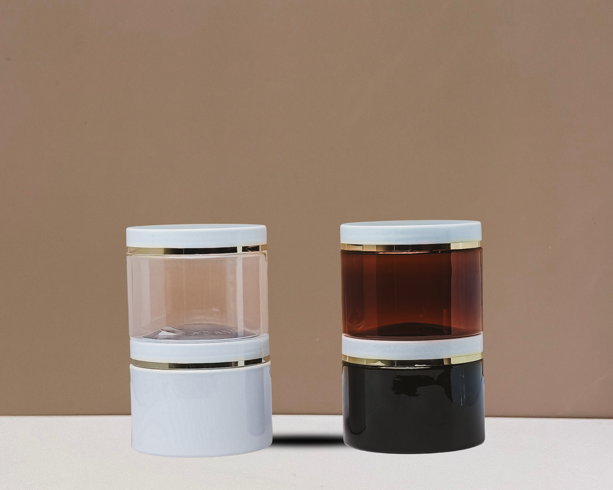 300g Plastic Jar White Lid With Gold Strip