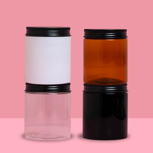 250g Tall Plastic Jar With Black Aluminium Lid