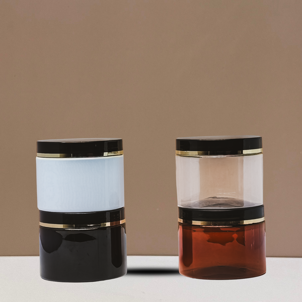 300g Plastic Jar Black Lid With Gold Strip