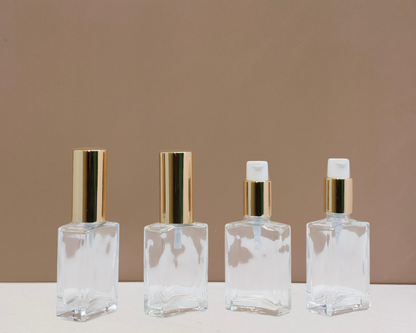 30ml Rectangle Glass Bottle with Gold Treatment Pump