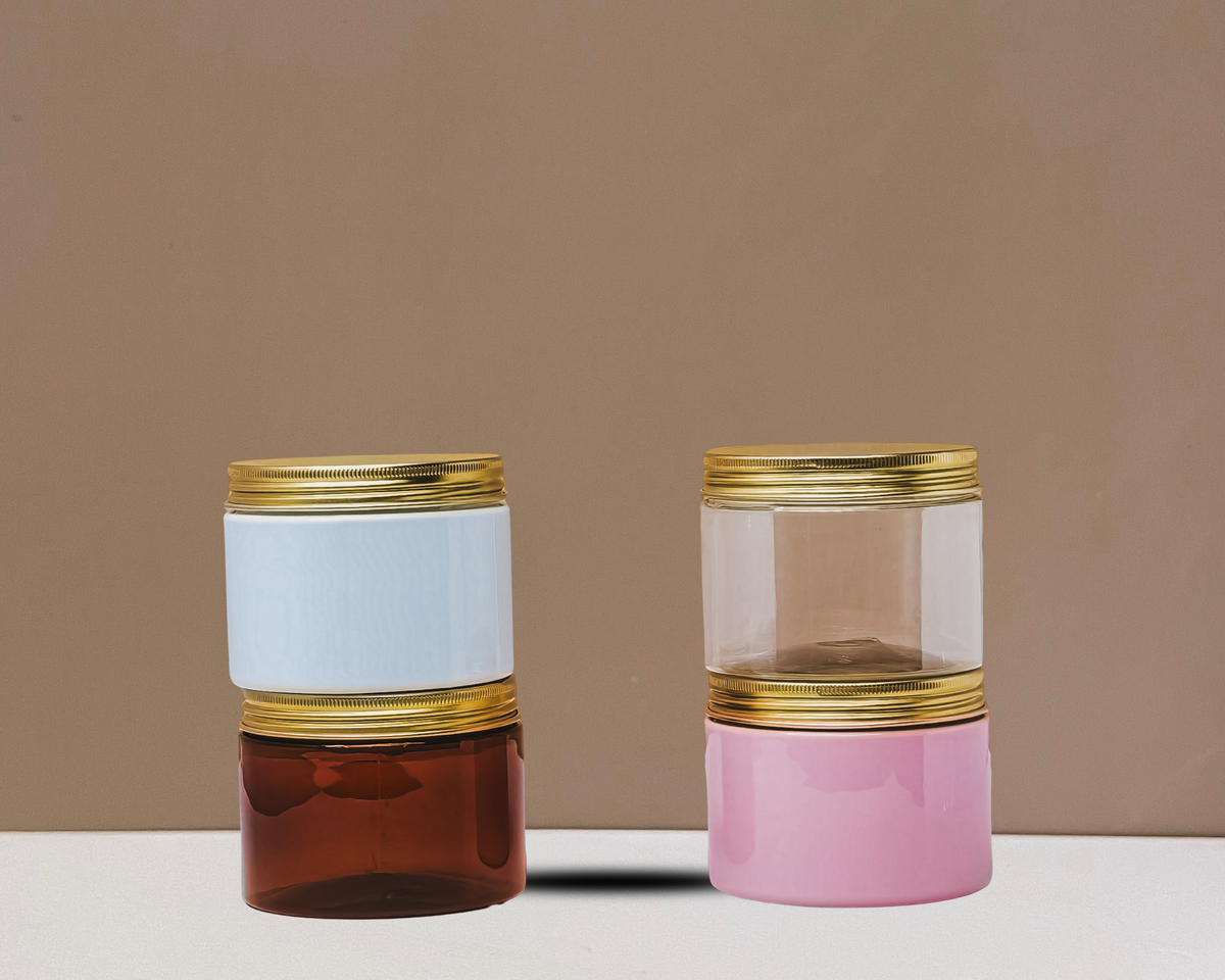 300g Plastic Jar With Gold Aluminium Lid