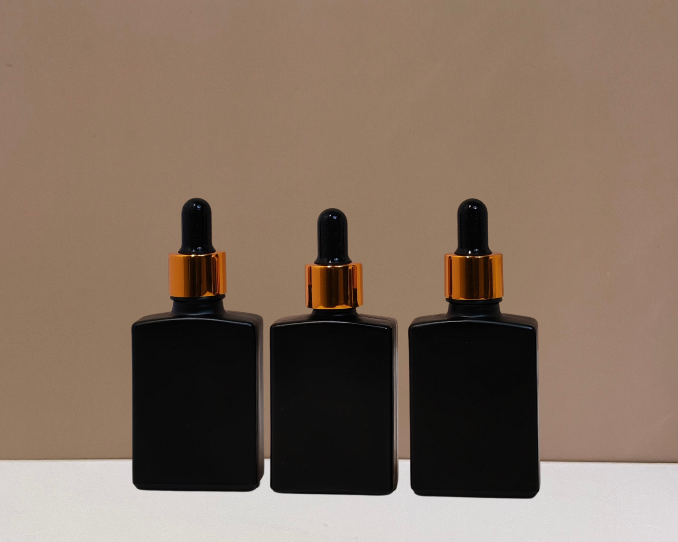 30ml Rectangle Glass Bottle with Gold Black Dropper