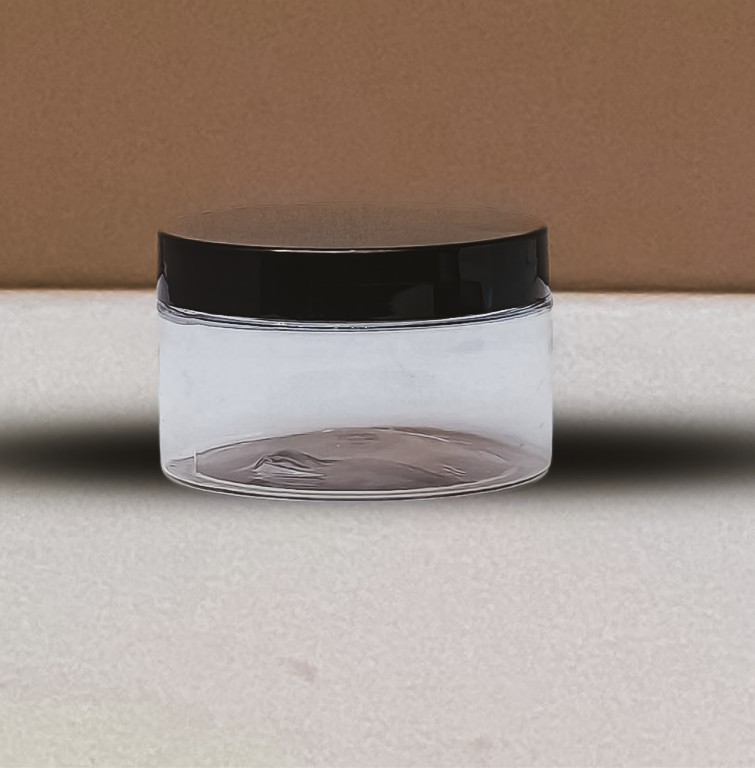 250g Wide Plastic Jar With Black Lid