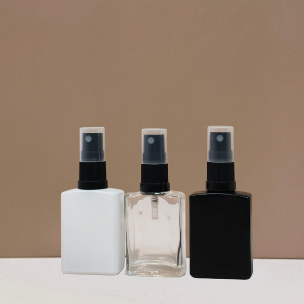 30ml Rectangle Glass Bottle with Black Mist Sprayer
