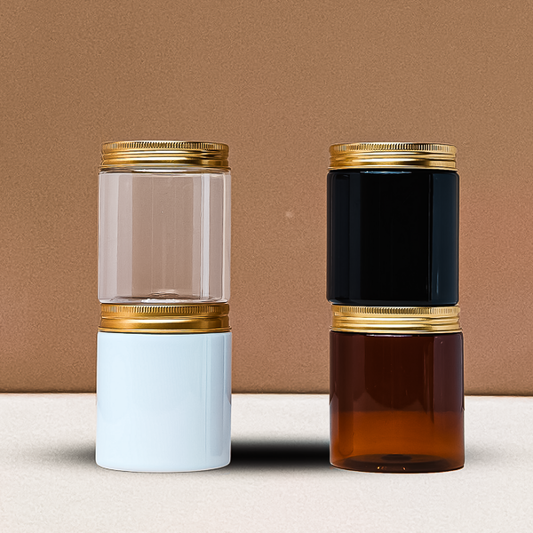 250g Tall Plastic Jar With Gold Aluminium Lid