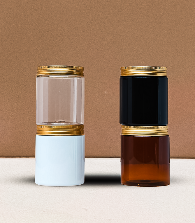 <tc>250g Tall Plastic Jar With Gold Aluminium Lid</tc>