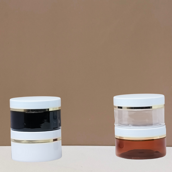 100g Plastic Jar With White Lid and Gold Strip