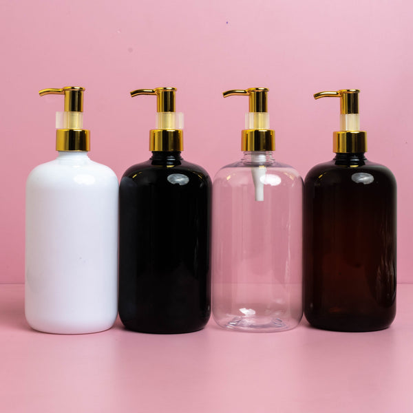 500Ml Short Pet Bottle With All Gold Lotion Pump