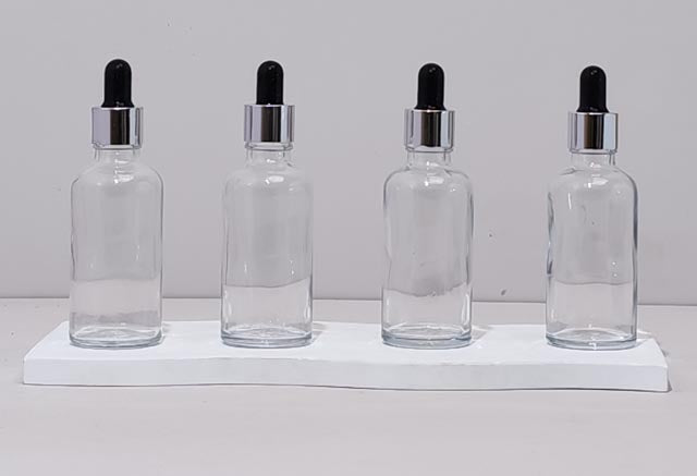 50Ml Glass Bottle With Silver Black Dropper (Round)
