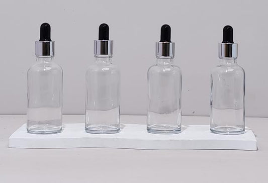 50Ml Glass Bottle With Silver Black Dropper (Round)